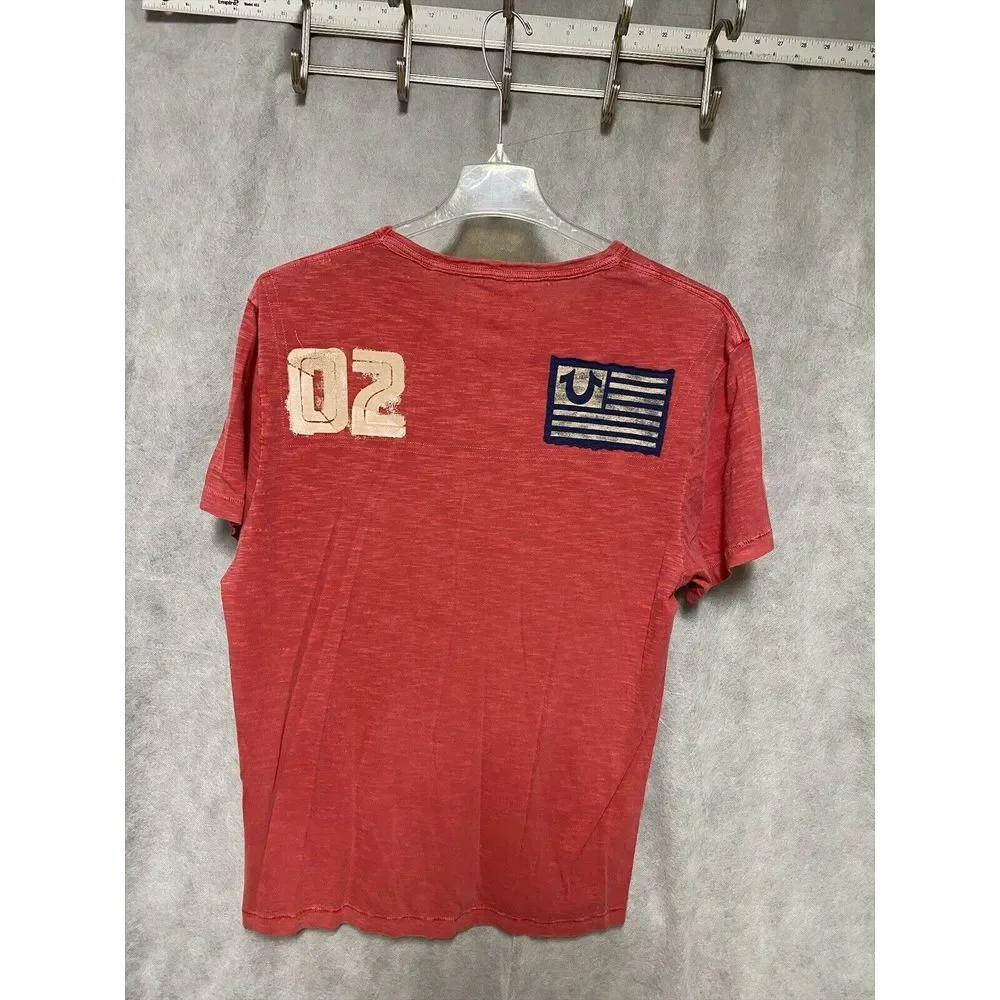 True Religion Shirt Men 3XL‎ Red Spell Out Preppy Football Tee Vintage Y2K NWT